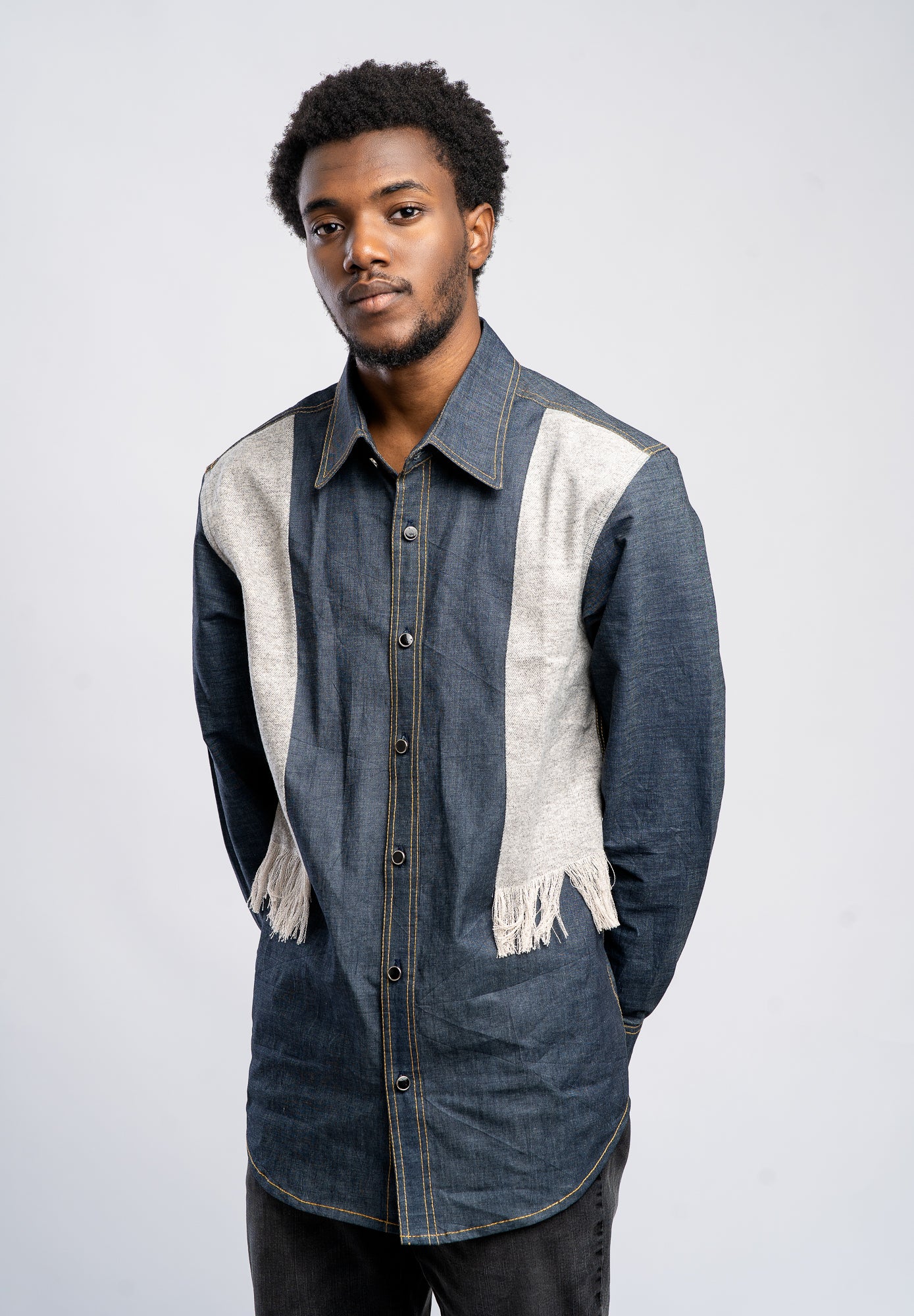 MIXED BORG DENIM SHIRT